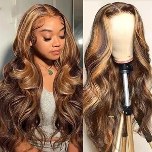 Highlight Ombre 13x4 Hd Transparent Lace Front Human Hair Wig 24 Inch Brown H... - Picture 1 of 6