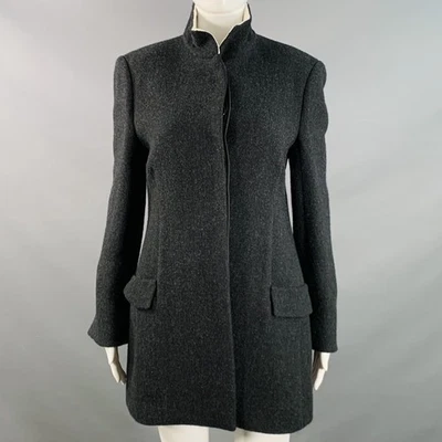 THE ROW Size 4 Aimon Black Charcoal Wool Paper Nehru Collar Jacket - Imagem 1 de 4