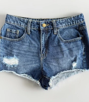 Mossimo 高腰短裤尺寸 4/27 切割破旧 Y2K 深洗牛仔布 — 第 1/4 张图片