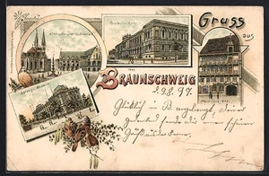 Lithographie Braunschweig, Herzogl. Museum, Haus Sack No. 5, Polytechnikum 1897 - Bild 1 von 2