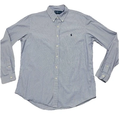 Camisa Ralph Lauren Para Hombre Talla XL Azul Rayas Ajuste Personalizado Manga Larga Con Botones Foto 1 de 4