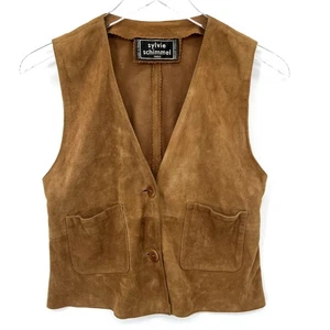 Vintage Sylvie Schimmel Paris Suede Leather Vest Size M Brown Western Rodeo - Picture 1 of 10