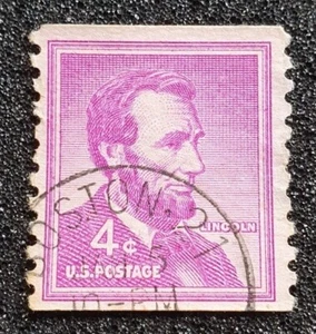 Historische LINCOLN 4c U.S.POSTAGE Briefmarke nur zwei Seiten gezackt gestempelt - Bild 1 von 2