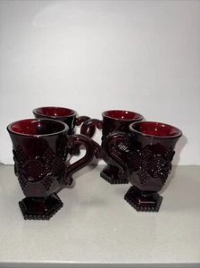 Avon Cape Cod 1876 Collection Ruby Red Footed Pedestal Coffee Mugs (Set Of 4) - Picture 1 of 2