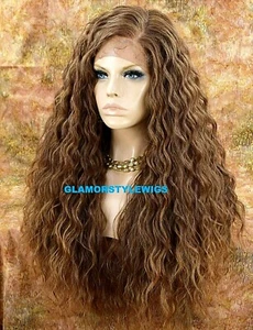 LACE FRONT FULL WIG LONG CURLY LAYERED SIDE PART BROWN AUBURN MIX HEAT OK NWT - Picture 1 of 7