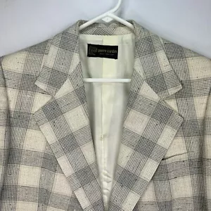 Vintage Pierre Cardin Men’s 40L Windowpane Plaid Blazer Ivory Wool Sport Coat - Picture 1 of 9