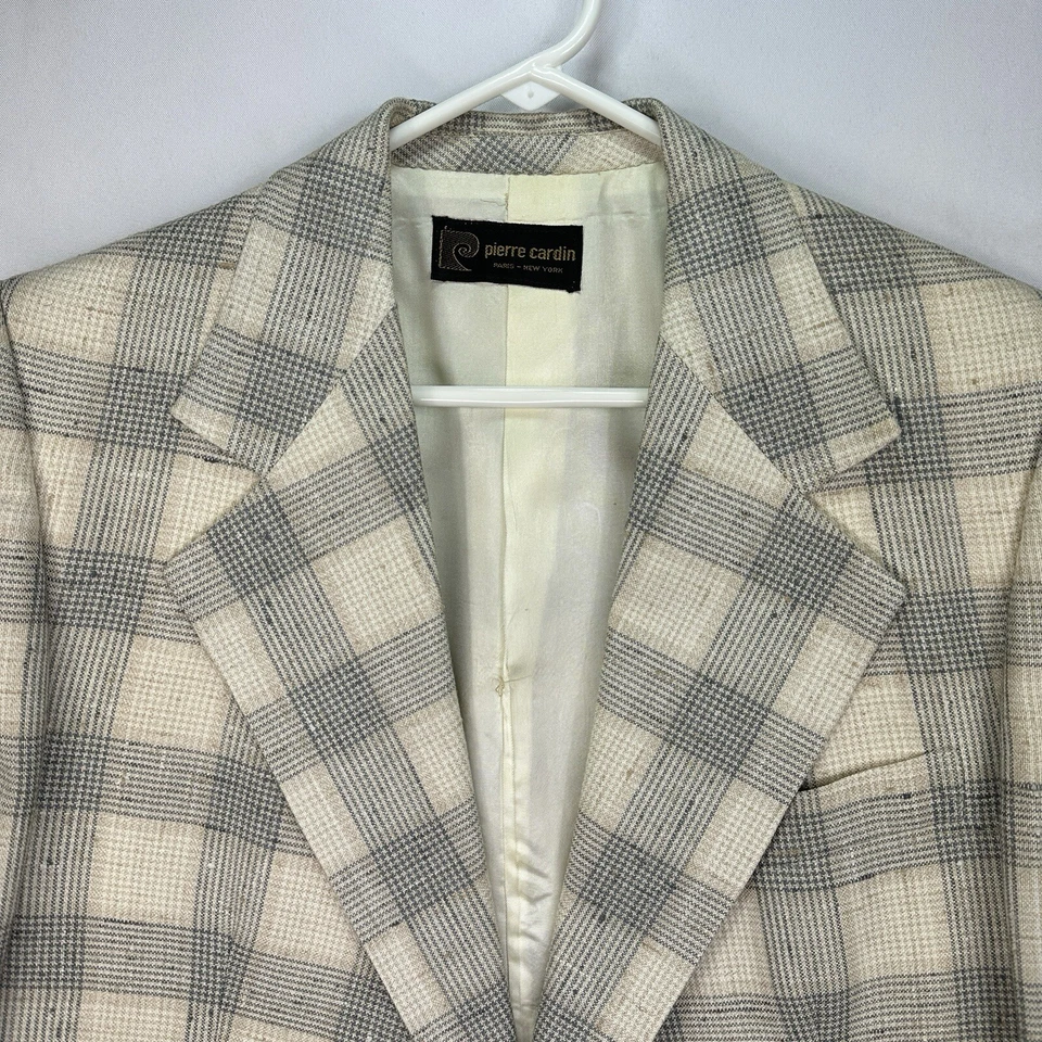 Blazer de lana marfil vintage Pierre Cardin para hombre 40L ventana a cuadros abrigo deportivo Foto 1 de 4