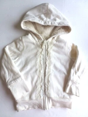 SZ 4-5 GAP Ivory Soft Faux Fur Lined Zip-Up Hoodie Hooded Jacket Tulle Ruffle - Image 1 of 3