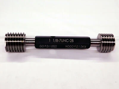 M & J TOOLING LLC NEW 1 1/8 7 UNC 2B THREAD PLUG GAGE 1.125 GO NO GO P.D.'S = 1.0322 & 1.0416 TOOL