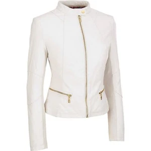 Women's Genuine Leather Jacket Biker Motorcycle White Soft Lambskin Ladies Coat - Picture 1 of 8