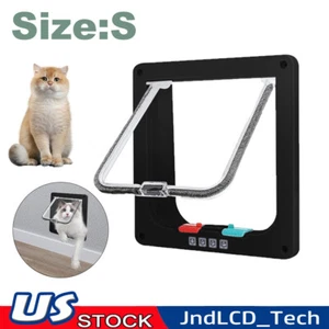 4 Way S Size Adjustable Safe Lockable Locking Pet Door Or Cat Flap in Black - Picture 1 of 17