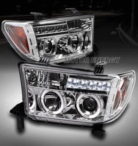 07-13 TOYOTA TUNDRA/08-15 SEQUOIA HALO LED PROJECTOR HEADLIGHT CHROME LEFT+RIGHT - Bild 1 von 4