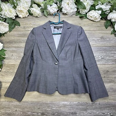 Chaqueta Blazer Kasper Talla 6 Mujer Gris Un Pecho Forrada Carrera Mezcla Lana Foto 1 de 4