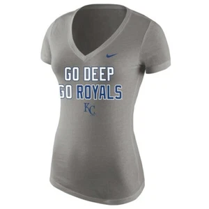 Nike MLB KC Royals "Go Deep Go Royals grau meliert V-Ausschnitt Damen neu mit Etikett - Bild 1 von 1