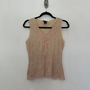 The Limited 90s Y2K Pink Lace Top Womens S Fairy Ethereal V Neck Dainty Nylon - Picture 1 of 11