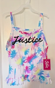 Justice Girl's Peplum Cami Tank XL (16/18) Colorful Sequins Logo NWT Palm Trees - Picture 1 of 6