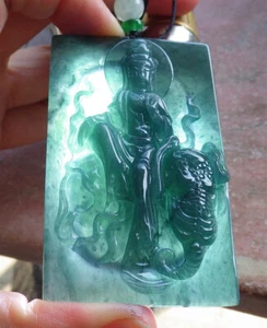 Video Certified Green 100% A Jade jadeite Pendant Guanyin Elephant 观音像 100941 - Picture 1 of 10