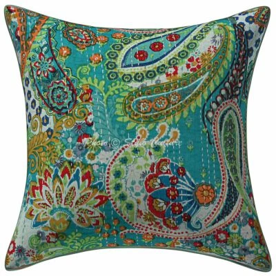 Kantha Cushion Cover Sofa Cover Ethnic Indian Decorative Bohemian Home Decor - Image 1 of 4