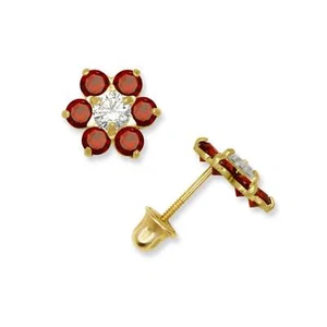 14k Yellow Gold CZ Flower Birthstone Stud Screw Back Earrings - Picture 1 of 24