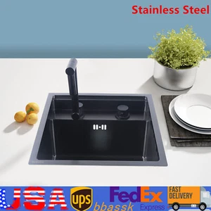 Stainless Steel Hidden Kitchen Square Sink Single Bowl W/Folding Faucet 10kg - Picture 1 of 13