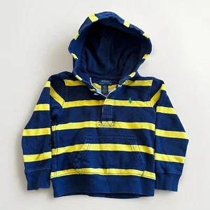 Polo Ralph Lauren Hoodie Toddler 4T Rugby Sweatshirt Striped Retro Henley Fleece - Picture 1 of 5
