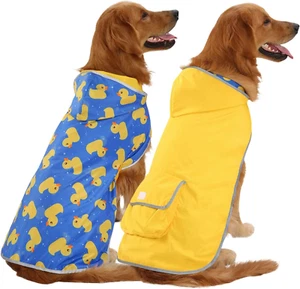 Reversible Dog Raincoat Hooded Slicker Poncho Rain Coat Jacket for Small Medium - Picture 1 of 12