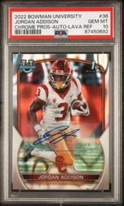 Jordan Addison 2022 Bowman U Chrome Prospect refractor de lava automático #36/199 PSA 10 - Imagen 1 de 2