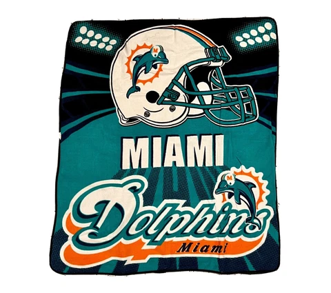 Vintage Miami Dolphins Beach Picnic Blanket 56 x 47 inches Fleece Nylon Old Logo Cover
