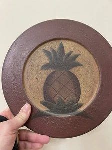 Primitive Folk Art Rustic Pineapple PLATE Painted Wood Plate - Picture 1 of 4