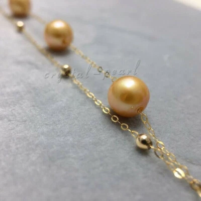 Pulseira de pérolas 7,5-8" AAA 6-7mm do Mar do Sul estação real dourada folheada a ouro 14k - Imagem 1 de 4