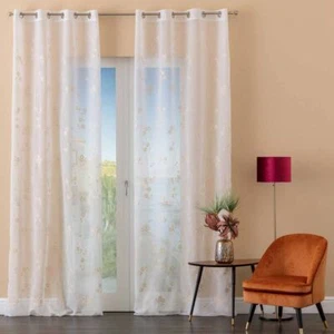Pannello tenda arredo con anelli fiorellini semitraparente Ginevra 140x280 cm - Foto 1 di 9