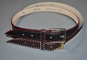 Pair of Tanner Women's Italian Leather Belts Buckles Black Brown Stitching S M - Picture 1 of 12