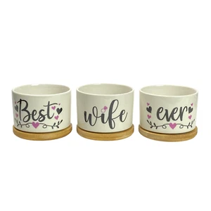 Mini Planter Ceramic Flower Pot Set Best Wife Ever - Bild 1 von 3