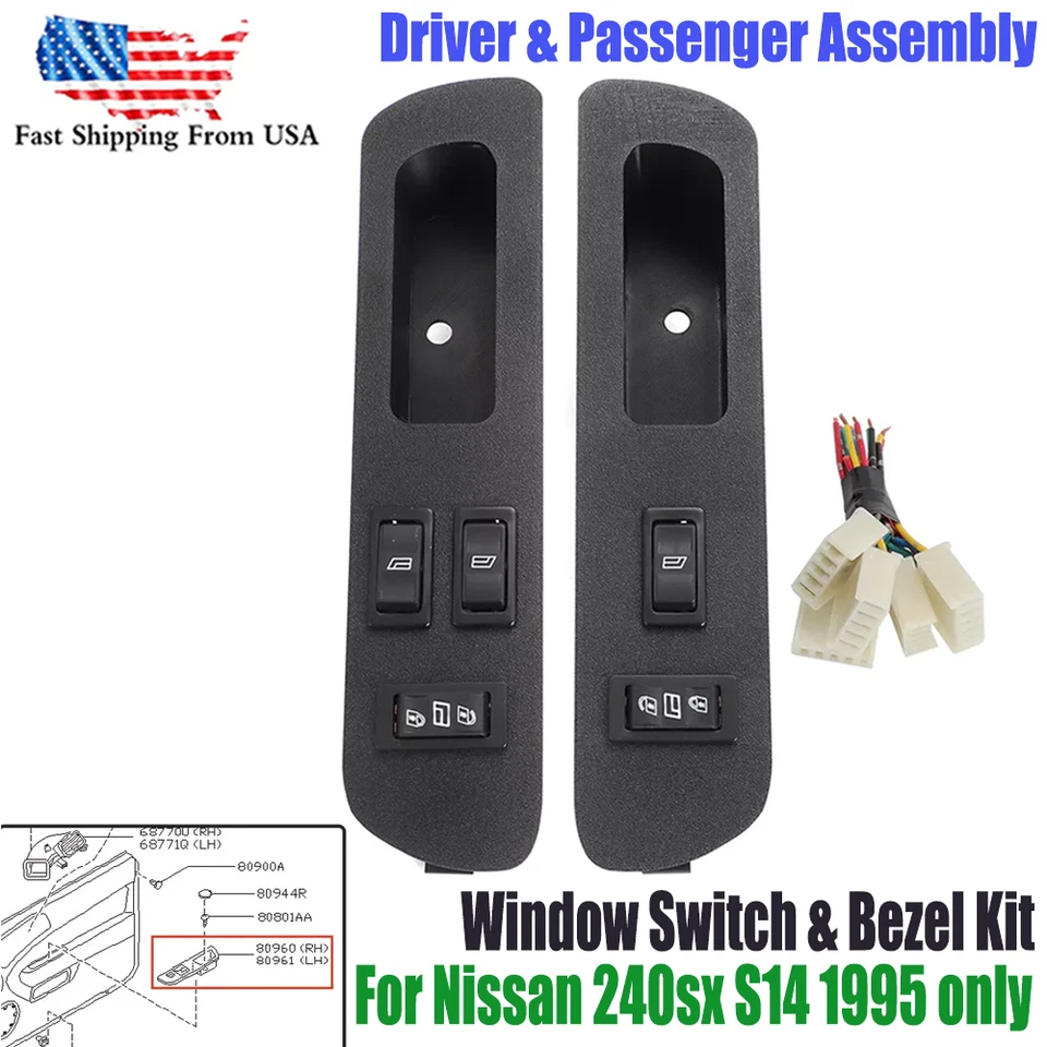 Interruptor de ventana y bisel para Nissan 240SX S14 1995 conjunto conductor y pasajero EE. UU. Foto 1 de 4