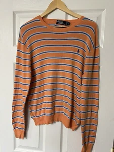 Polo Ralph Lauren Orange Sweatshirt Men’s M Crewneck Striped 100% Pima Cotton - Picture 1 of 7