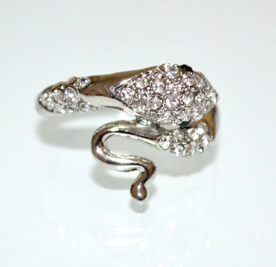Anello donna serpente argento strass fedina cristalli brillantini regalo UA29 - Immagine 1 di 3