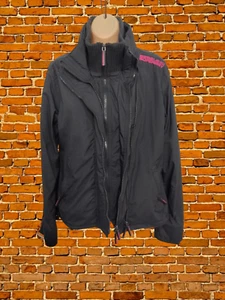 WOMENS SUPERDRY WINDBREAKER MEDIUM TRIPLE ZIP POCKET BLACK WATERPROOF - Picture 1 of 6