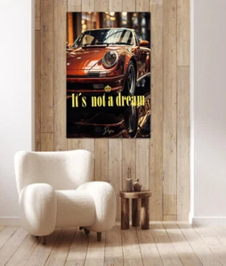 Oldtimer Leinwand Bild Motivation Farbig Luxusauto Auto Wagen Autos Rot Zitat - Picture 1 of 1