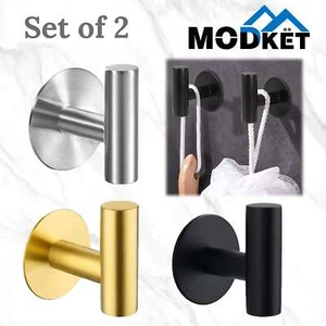 2x Modern Self Adhesive Hook Heavy Duty 304 Stainless Steel Bathroom Towel Robe - Picture 1 of 8