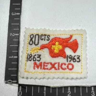 Vtg Postage Stamp Theme Peace Dove MEXICO 80¢ Felt Patch Color Scheme Ver 4 00TO Foto 1 de 2