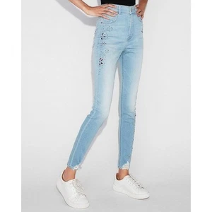 Express Super High Waisted Embellished Jean Leggings 2 - Picture 1 of 5