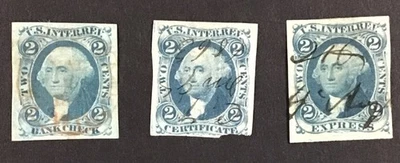 US 1862-1871 VF Used Sc#R5a, R7a, R9a,  Imperf.   Cv$34,         (ED) - Image 1 of 2