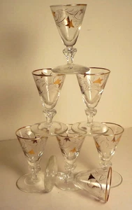 JUEGO DE 7 --MCM -- c1956 - LIBBEY ROYAL HELECH CORDIALES 3 1/4" DORADO - TODO BONITO - Imagen 1 de 5