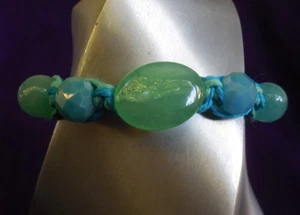 Green Agate Hemp Bracelet / Anklet Adjustable Jewelry with Quartzite Stone Beads - Picture 1 of 8