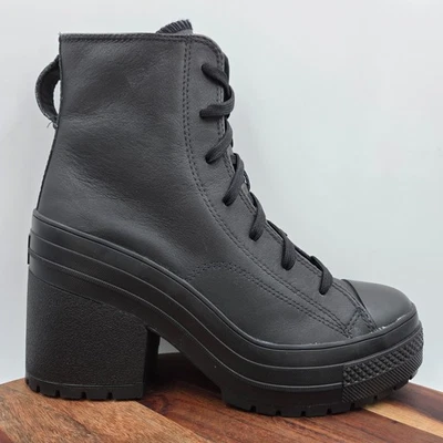 Botas Converse Chuck 70 De Luxe para mujer 9,5 cuero negro grueso plataforma tacón tapón Foto 1 de 4