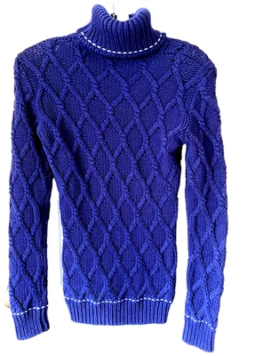 GUCCI AZUL MARINO CUELLO ALTO CABLE TEJIDO PUNTO BLANCO DISEÑO ITALIA TALLA EX PEQUEÑO Foto 1 de 4