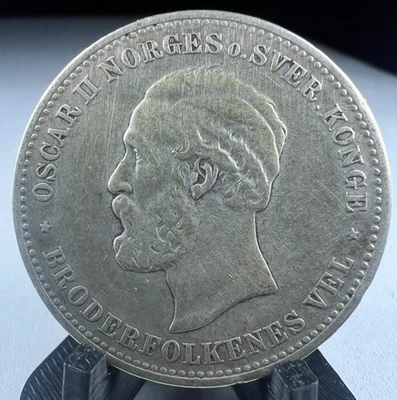 1878 Norway 2 Two kroner, Silver, KM# 359,  OSCAR II NORGES - Image 1 of 2