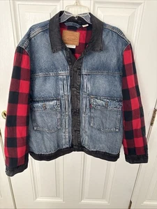 Levi's Trucker Jacket Men's Size XL Flannel Hybrid Denim BUFFALO CHECK - Picture 1 of 11