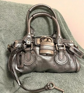 Chloe Paddington S Handbag Metallic Silver Rare Leather w/Padlock & Key✨ - Picture 1 of 9