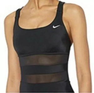 Nike Badeanzug Einteiler Mesh Solid V-Back Bademode NESS9365 Schwarz Neu Mit Etikett. - Bild 1 von 3